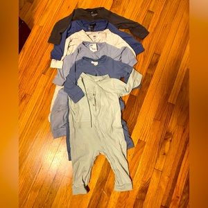 H&M plain Pajama with snap down jumpsuit 6 piece set beautiful blue green gray
